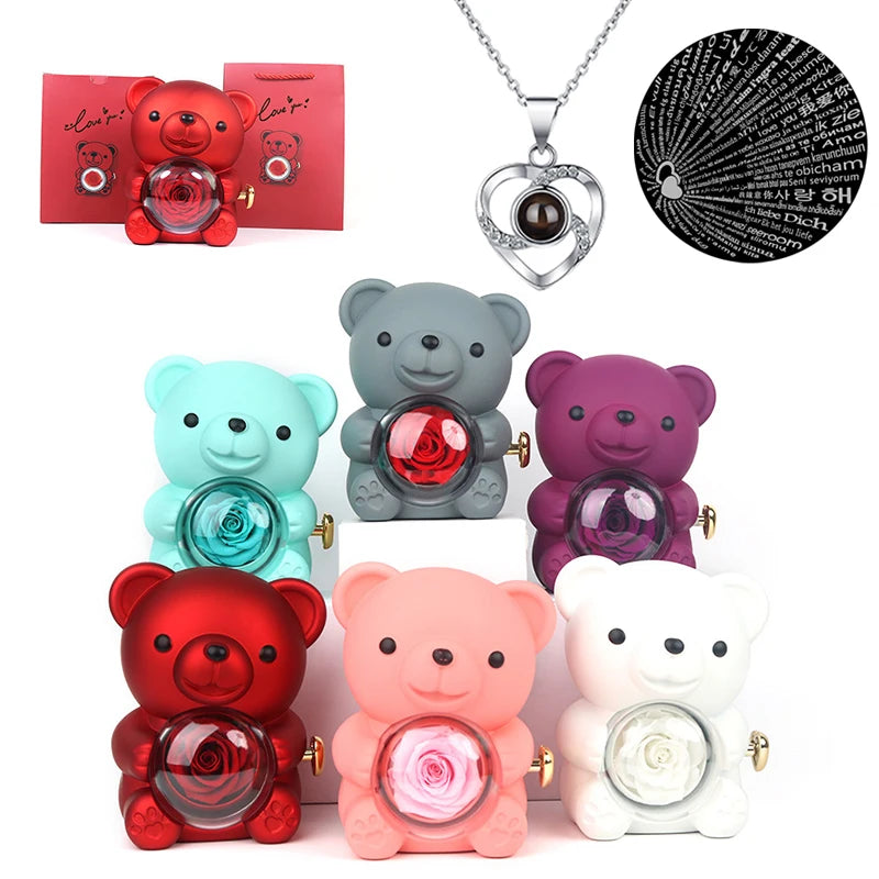 FLEUR ETERNELLE OURSON MUSICAL AVEC BIJOU